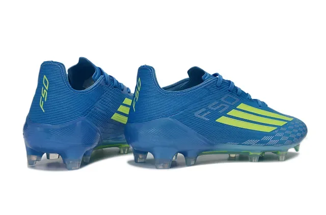 Adidas Bleu Jaune Tige Synthétique Texturée Logo Latéral à Trois Bandes Chaussures de Football pour Sol Ferme 5