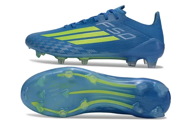 Adidas Bleu Jaune Tige Synthétique Texturée Logo Latéral à Trois Bandes Chaussures de Football pour Sol Ferme 6