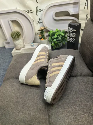 Adidas Brown Beige Suede Upper Three-Stripe Side Panel Lifestyle Sneakers 6