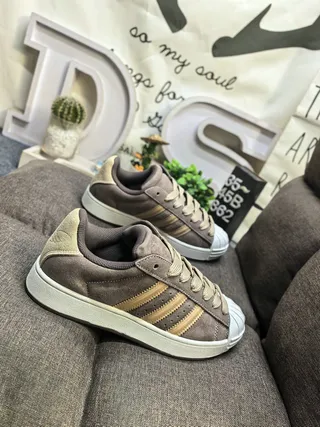 Adidas Brown Beige Suede Upper Three-Stripe Side Panel Lifestyle Sneakers 9