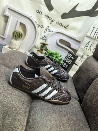 Adidas Brown White Leather Upper Three Stripes Lifestyle Sneakers 9