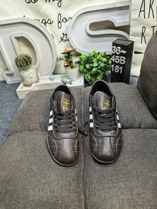 Adidas Brown White Leather Upper Three Stripes Lifestyle Sneakers 10