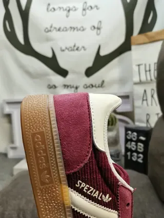 Adidas Burgundy White Corduroy And Suede Upper Three Stripes Lifestyle Sneakers 3