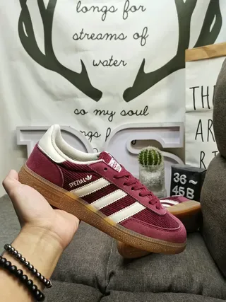 Adidas Burgundy White Corduroy And Suede Upper Three Stripes Lifestyle Sneakers 5
