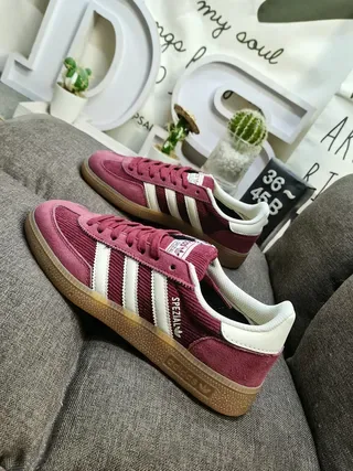 Adidas Burgundy White Corduroy And Suede Upper Three Stripes Lifestyle Sneakers 7