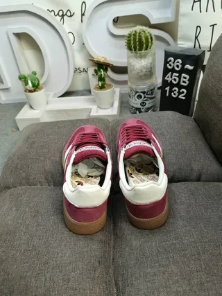 Adidas Burgundy White Corduroy And Suede Upper Three Stripes Lifestyle Sneakers 8