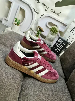 Adidas Burgundy White Corduroy And Suede Upper Three Stripes Lifestyle Sneakers 9