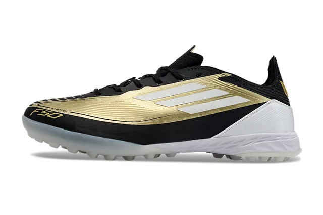 Adidas F50 Noir et Or Focus sur la Vitesse Silhouette à Coupe Basse Panneau d'Accent Métallique Chaussures de Football pour Turf 8