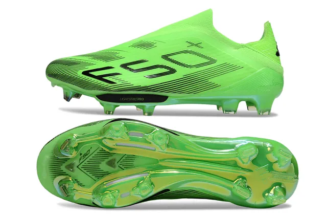 Adidas F50 Green Black Low-Cut Sock-Fit Upper Neon Translucent Soleplate Firm-Ground Soccer Shoes 6