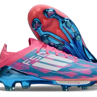 Adidas F50 Pink Blue Knitted Sock-Fit Upper Translucent TPU Cage Firm-Ground Soccer Shoes