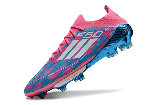 Adidas F50 Pink Blue Knitted Sock-Fit Upper Translucent TPU Cage Firm-Ground Soccer Shoes 3