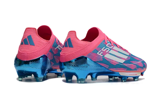 Adidas F50 Pink Blue Knitted Sock-Fit Upper Translucent TPU Cage Firm-Ground Soccer Shoes 5