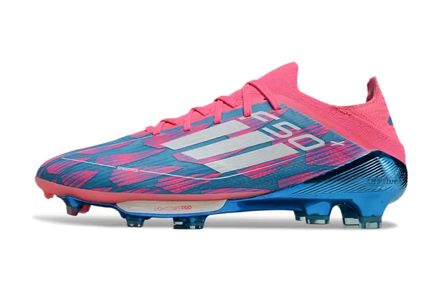 Adidas F50 Pink Blue Knitted Sock-Fit Upper Translucent TPU Cage Firm-Ground Soccer Shoes 7