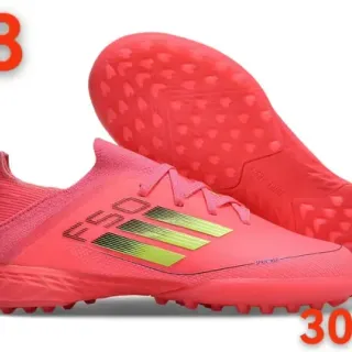 Adidas F50 Pink Green Knit Upper Gradient Stripe Detailing Turf Soccer Shoes