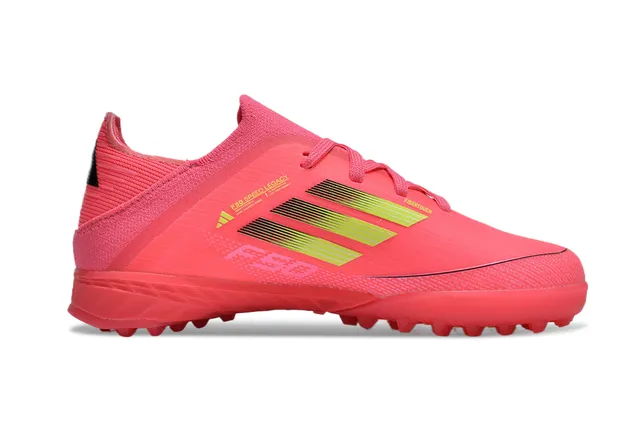 Adidas F50 Chuteiras de futebol turf com upper de knit rosa verde, detalhes de listras gradient 2