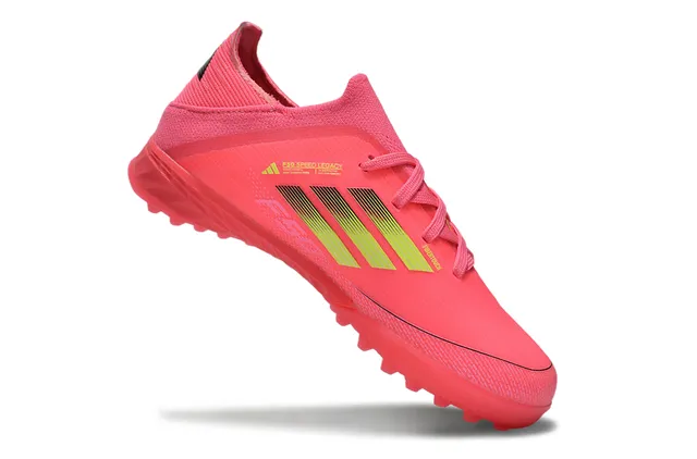 Adidas F50 Chuteiras de futebol turf com upper de knit rosa verde, detalhes de listras gradient 3