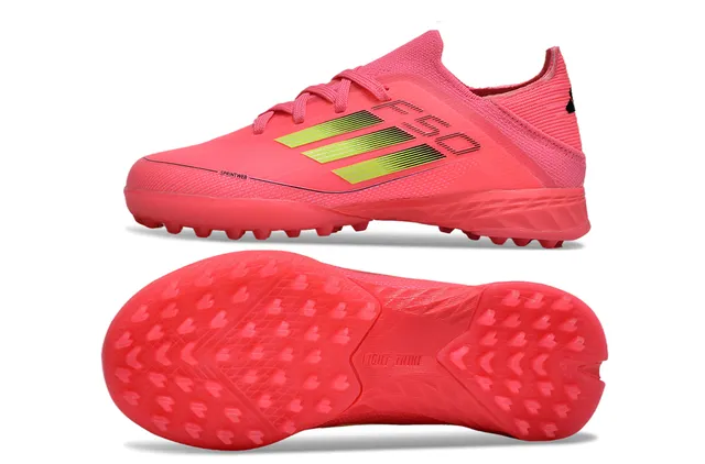 Adidas F50 Chuteiras de futebol turf com upper de knit rosa verde, detalhes de listras gradient 6