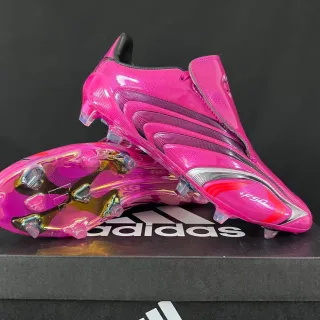 Adidas F50 Pink Silver Glossy Synthetic Upper Iridescent Translucent Sole Firm-Ground Soccer Shoes
