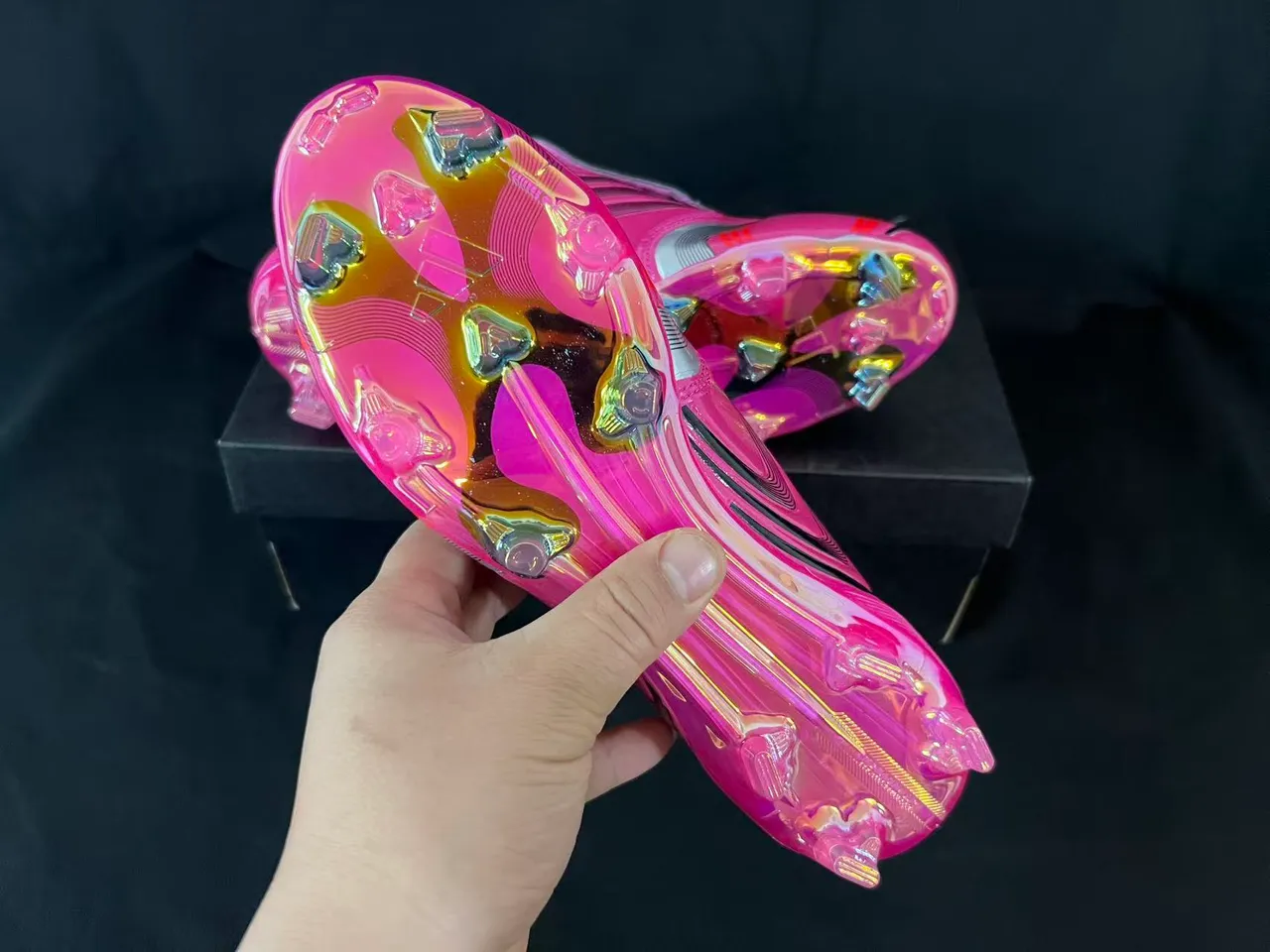 Adidas F50 Pink Silver Glossy Synthetic Upper Iridescent Translucent Sole Firm-Ground Soccer Shoes 2