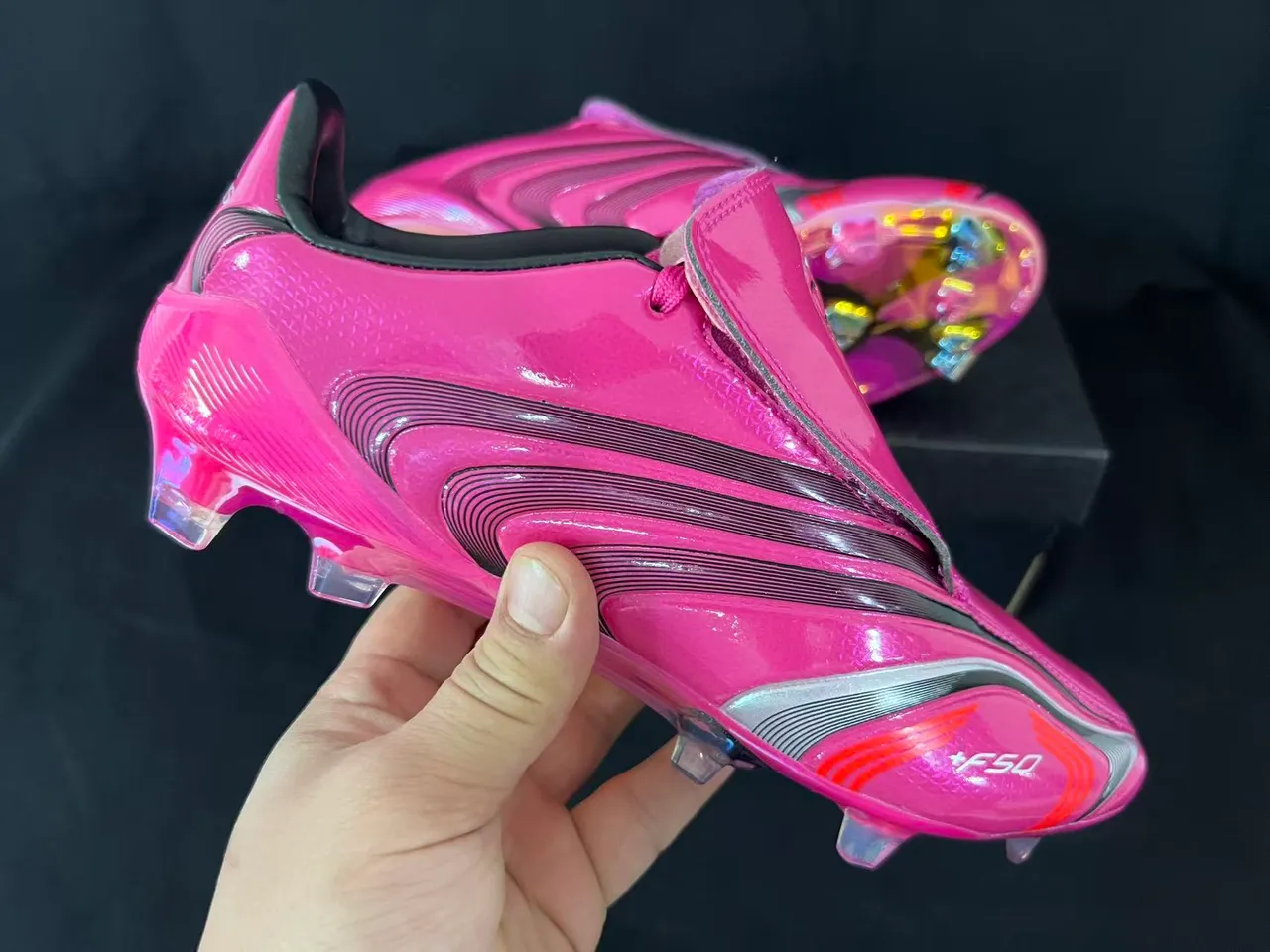 Adidas F50 Pink Silver Glossy Synthetic Upper Iridescent Translucent Sole Firm-Ground Soccer Shoes 6