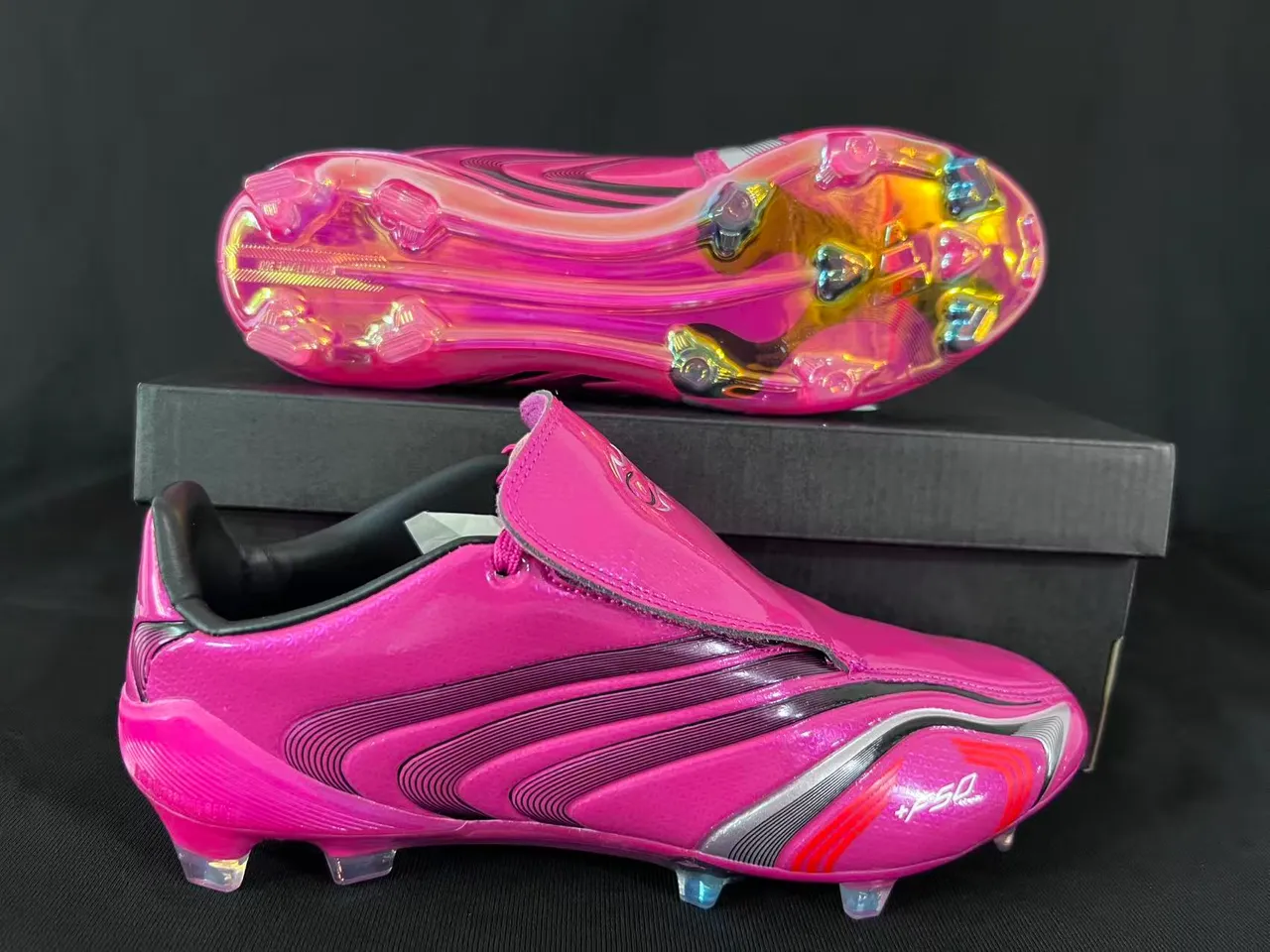 Adidas F50 Pink Silver Glossy Synthetic Upper Iridescent Translucent Sole Firm-Ground Soccer Shoes 7