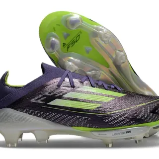 Adidas F50 Purple Green Knit Upper Asymmetrical Lacing Firm-Ground Soccer Shoes