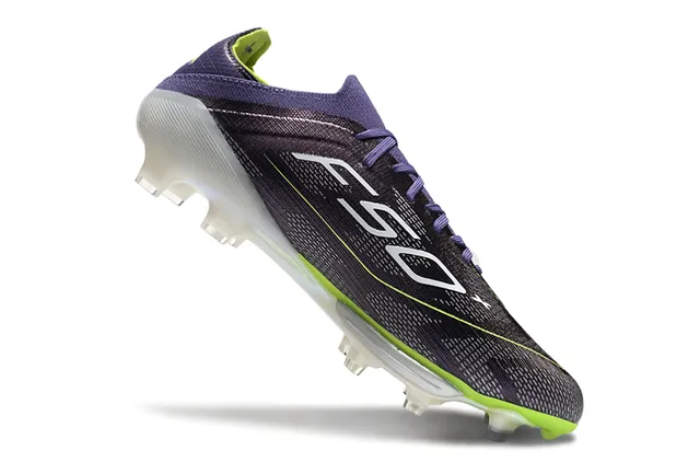 Adidas F50 Purple Green Knit Upper Asymmetrical Lacing Firm-Ground Soccer Shoes 2