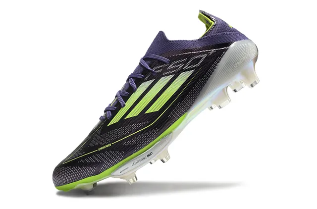 Adidas F50 Purple Green Knit Upper Asymmetrical Lacing Firm-Ground Soccer Shoes 3