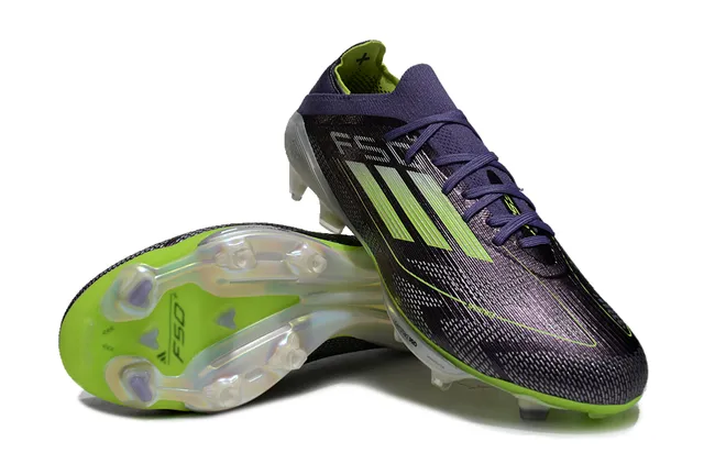 Adidas F50 Purple Green Knit Upper Asymmetrical Lacing Firm-Ground Soccer Shoes 4