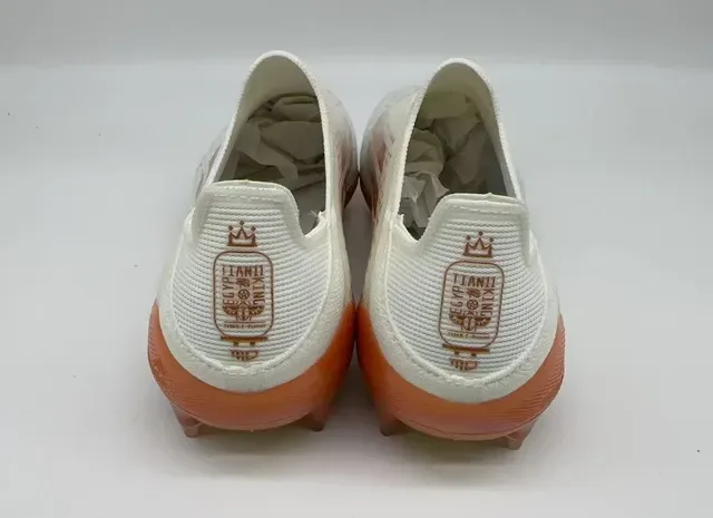 Adidas F50 White Orange Sock-Fit Upper Iridescent Gold Heel Plate Firm-Ground Soccer Shoes 2