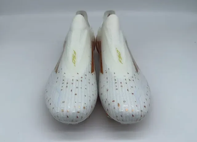 Adidas F50 White Orange Sock-Fit Upper Iridescent Gold Heel Plate Firm-Ground Soccer Shoes 4