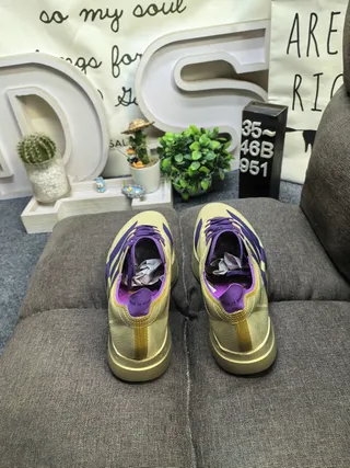 Adidas Gold Purple Metallic Upper Three-Stripe Overlay Running Shoes 8