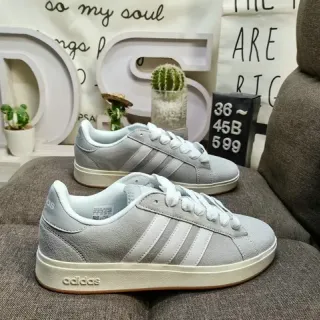 Adidas Gray Beige Low-Top Suede-Textured Upper Lifestyle Sneakers