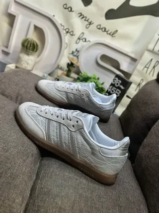 Adidas Gray Brown Croc-Embossed Upper Gum Rubber Sole Lifestyle Sneakers 7
