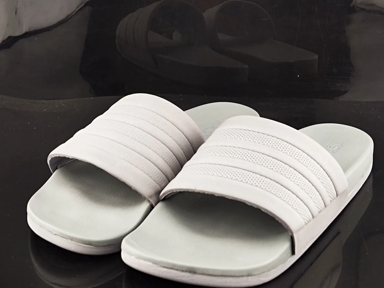 Adidas Gray Monolithic Molded Construction Three-Banded Strap Slippers 2