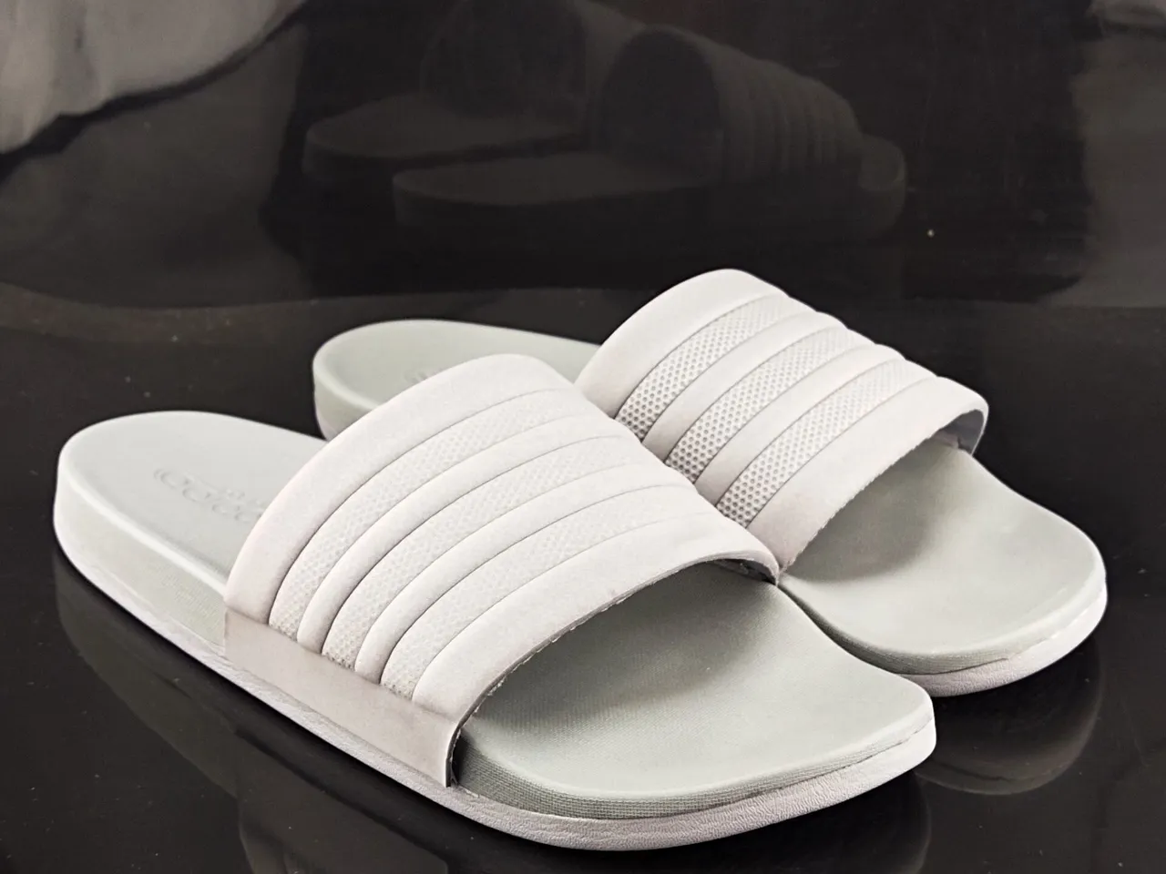 Adidas Gray Monolithic Molded Construction Three-Banded Strap Slippers 4