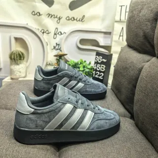 Adidas Gray Silver Suede Upper Three-Stripe Side Panel Lifestyle Sneakers