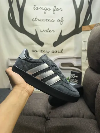 Adidas Gray Silver Suede Upper Three-Stripe Side Panel Lifestyle Sneakers 5