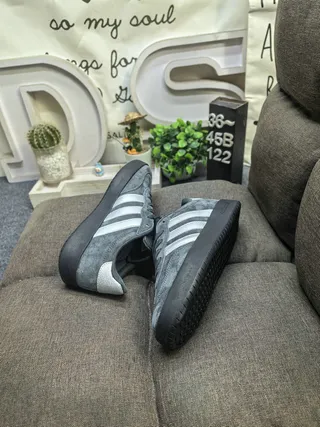 Adidas Gray Silver Suede Upper Three-Stripe Side Panel Lifestyle Sneakers 6