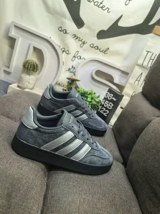 Adidas Gray Silver Suede Upper Three-Stripe Side Panel Lifestyle Sneakers 9
