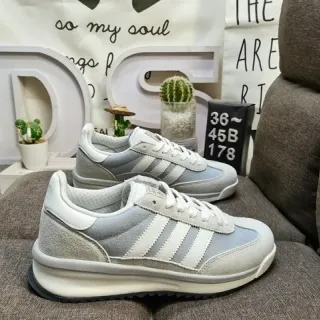 Adidas Gray White Low-Top Runner Silhouette Suede And Textile Paneling Lifestyle Sneakers