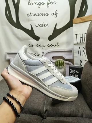 Adidas Gray White Low-Top Runner Silhouette Suede And Textile Paneling Lifestyle Sneakers 5