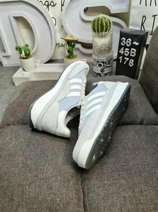 Adidas Gray White Low-Top Runner Silhouette Suede And Textile Paneling Lifestyle Sneakers 6