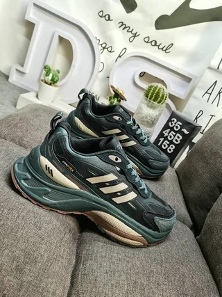 Adidas Green Beige Sole Multi-Material Upper Chunky Sneakers 9