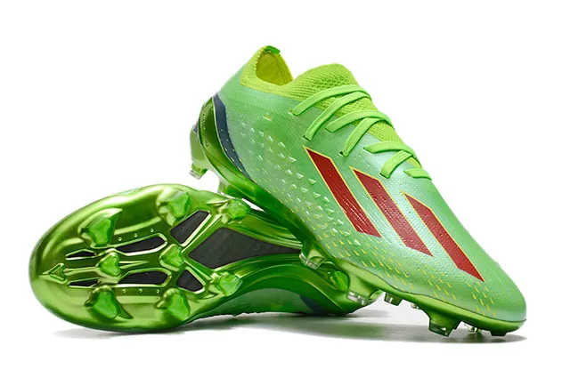Adidas Green Red Low-Cut Knit Upper Asymmetric Lacing Firm-Ground Soccer Shoes 4