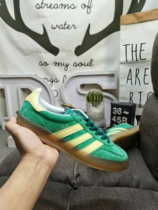 Adidas Green Yellow Suede Upper Three-Stripe Side Panel Lifestyle Sneakers 5