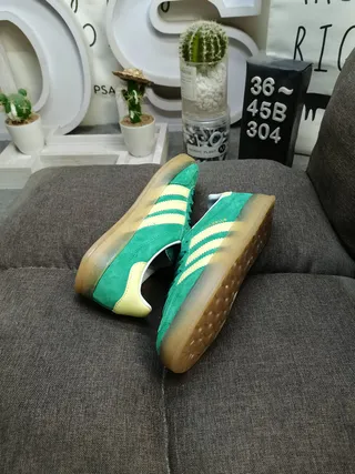 Adidas Green Yellow Suede Upper Three-Stripe Side Panel Lifestyle Sneakers 6