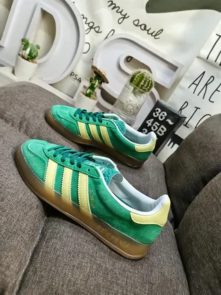 Adidas Green Yellow Suede Upper Three-Stripe Side Panel Lifestyle Sneakers 7