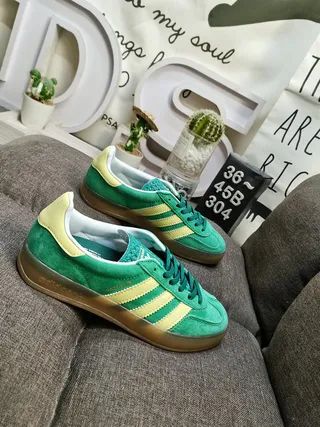 Adidas Green Yellow Suede Upper Three-Stripe Side Panel Lifestyle Sneakers 9
