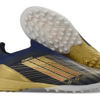 Adidas Zapatillas de fútbol turf navy gold low-cut sock-fit upper three-stripe design